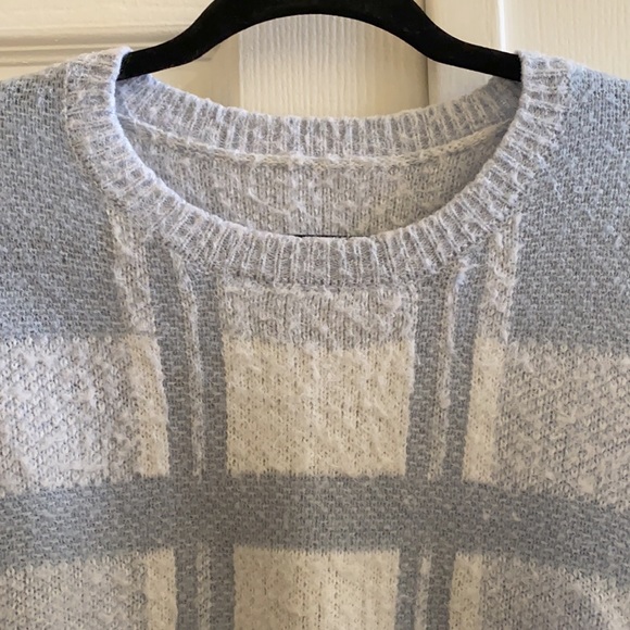 UO Vintage Fuzzy Blue and White Plaid Oversized Knit Sweater - Picture 3 of 5